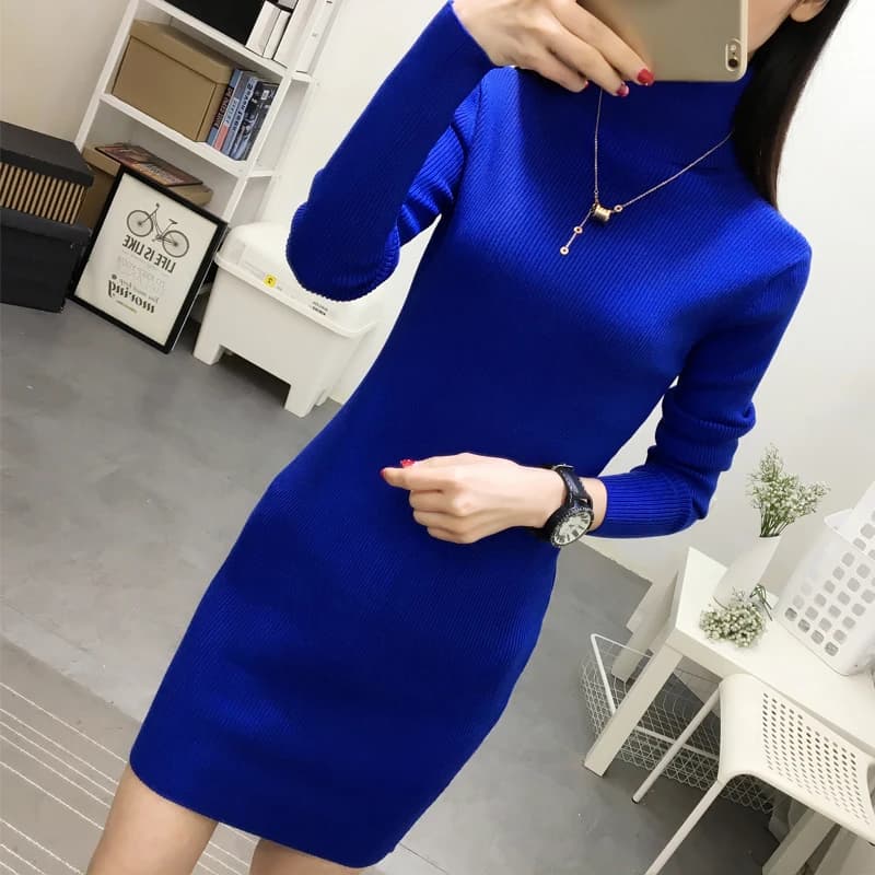 2025 Primavera Autunno Nuove donne maglione dolcevita sottile vestito caldo imbottito da donna pullover in maglia maglioni lunghi femminili elasticizzati sexy