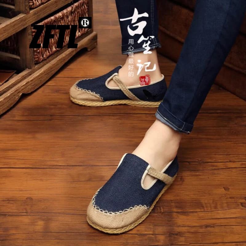 ZFTL Men's cloth shoes Chinese traditional handmade Linen shoes monk shoes Summer men straw linen shoes male sneakers 2025
