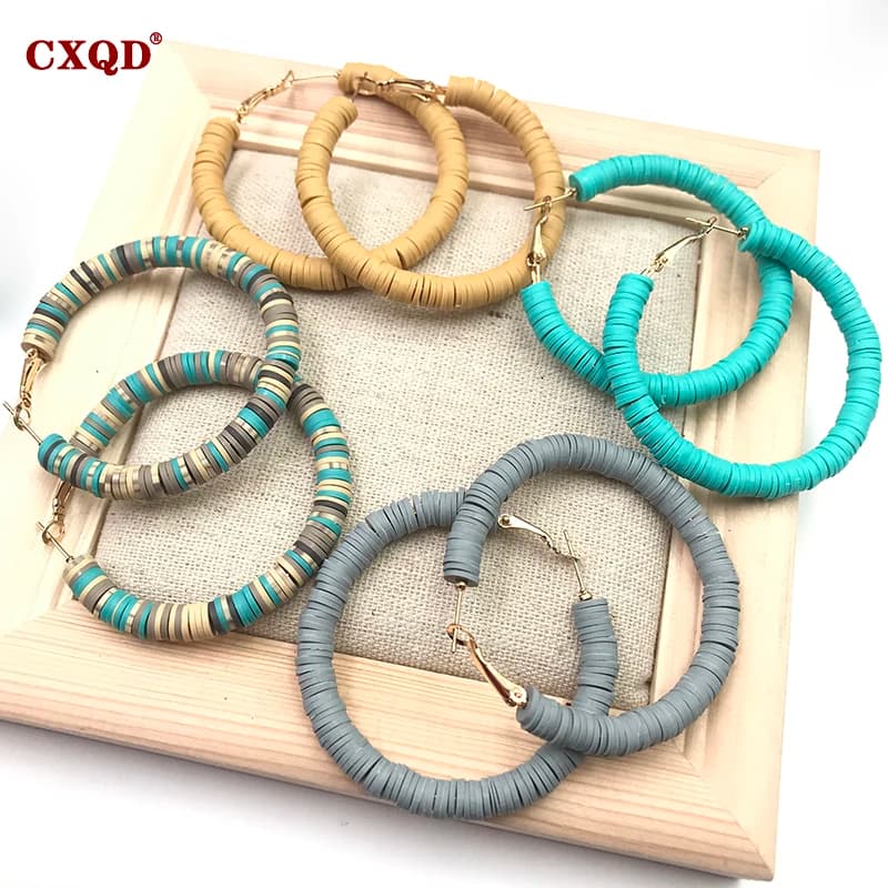CXQD Original Vintage Fashion 50mm Big Round Circle Polymer Clay Loop orecchini per le donne gioielli di moda femminile regalo fatto a mano