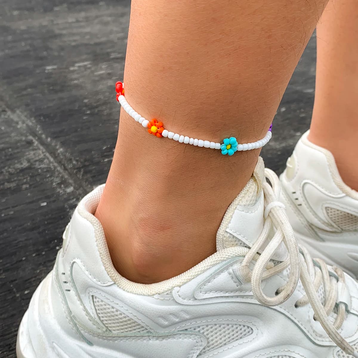 Salircon Kpop Ankle Bracelet Flower Woman 2020 Fashion beads Colorful Beads Bracelet with Chain Pendant on the leg Jewels Boho