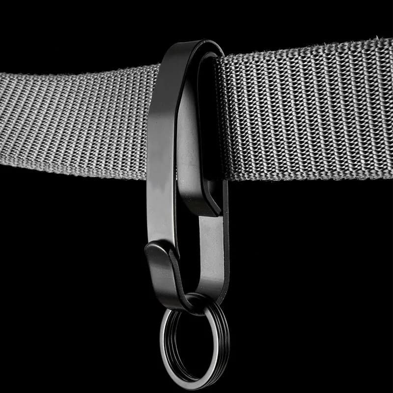QOONG portachiavi in metallo durevole di alta qualità portachiavi da uomo in acciaio inossidabile con fibbia moschettone con Clip portachiavi con anello diviso colore nero