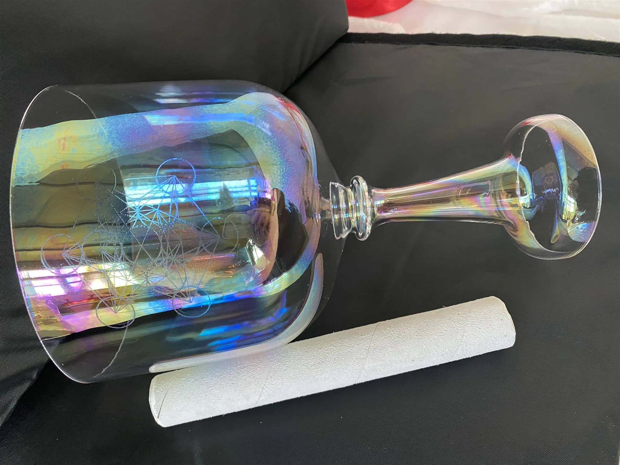 3rd octave magic rainbow crystal singing bowl perfect pitch A# Thymus or G# Thyroid chakra with metatron cube engraving