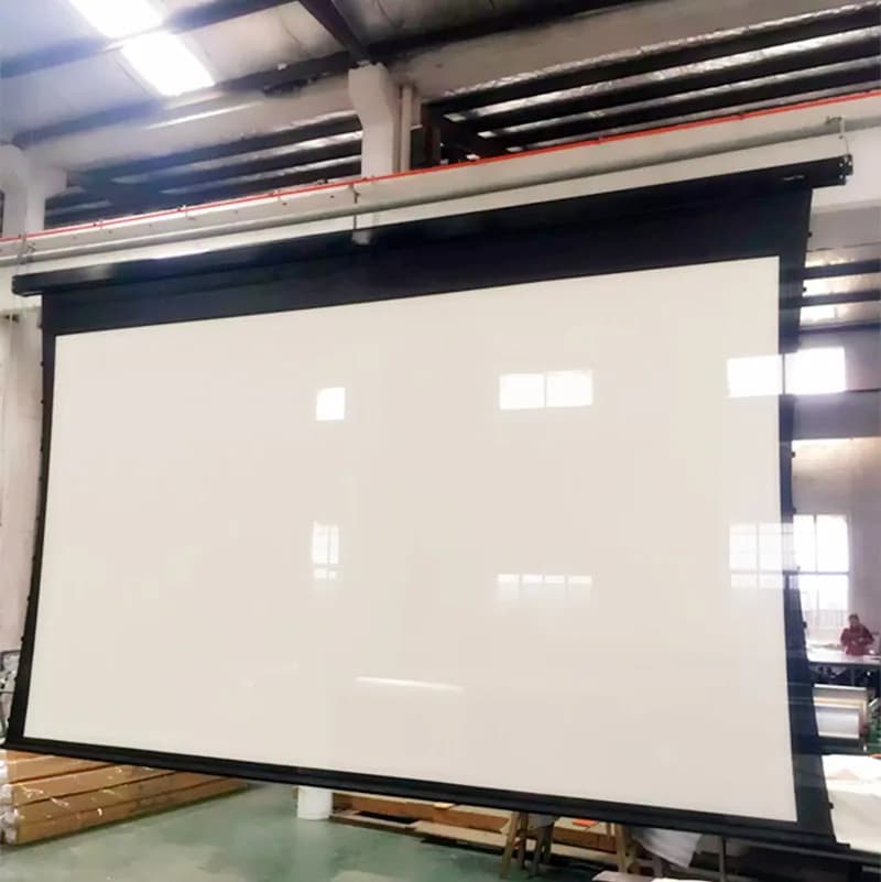 16:9 HDTV Premium Electric Tab-Tensioned Projector Screen With 8K Woven Acoustically Transparent White Canvas