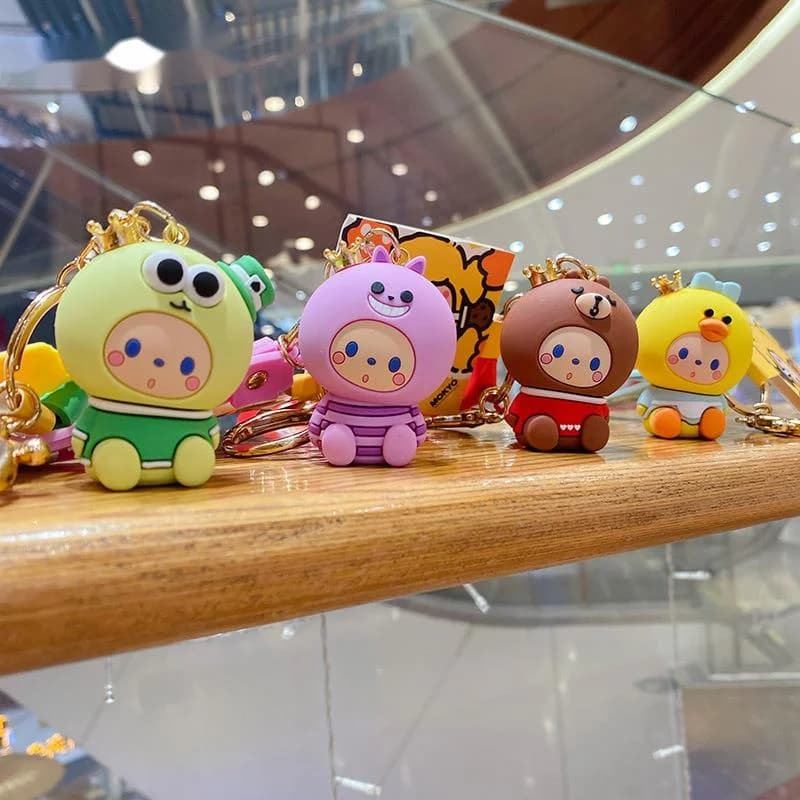 PVC Cartoon scimmia portachiavi rana verde orso rosso diavolo viola anatra gialla cappotto portachiavi auto ciondolo borsa morbido cordino regalo bambola