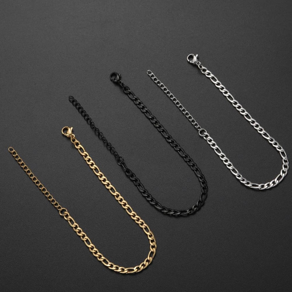 Prezzo basso Larghezza 4MM Bracciale a catena nera dorata in acciaio inossidabile per uomo e donna Regalo di moda Lunghezza gioielli 16 + 5 cm