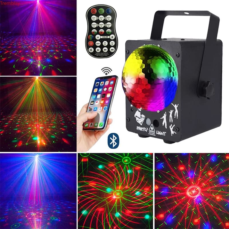MP3 LED Luce laser da discoteca Proiettore RGB Luci da palcoscenico per feste Effetto di illuminazione DJ per la decorazione natalizia di nozze domestiche