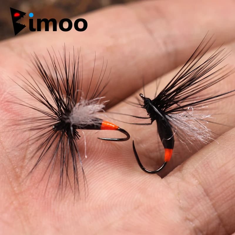 Bimoo 10 pezzi di dimensioni # 12 mosche da pesca a mosca secca con formica nera alata per mosche da pesca alla trota del fiume rocciosa esche artificiali