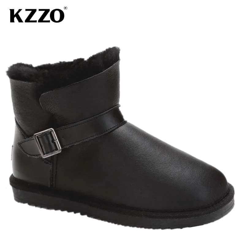 KZZO 2025 New Men Casual Real Sheepskin Leather Winter Snow Boots Natural Wool Fur Lined Keep Warm Shoes Waterproof Slip on