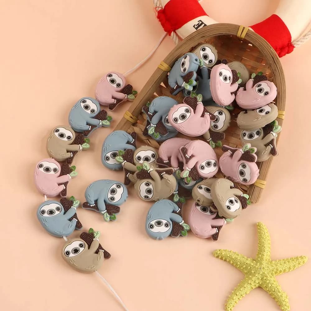 Kovict 5pc/Lot Cartoon Mini Sloth Silicone Beads Baby Dummy Pacifier Chain Accessories Jewelry For Pens Keychain Making