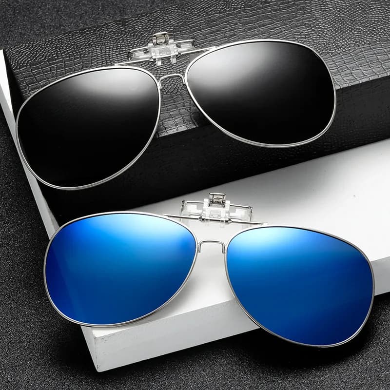 Occhiali da sole polarizzati Clip per lenti su occhiali Visione notturna Montatura in metallo aeronautico giallo Donna Uomo Occhiali da sole con clip Clip unisex