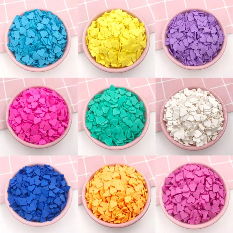 100 g/lotto 8 millimetri a Forma di Cuore Fetta Polymer Clay Spruzza per Artigianato Fare FAI DA TE Slime Materiale di Riempimento Unghie Artistiche Decorazione
