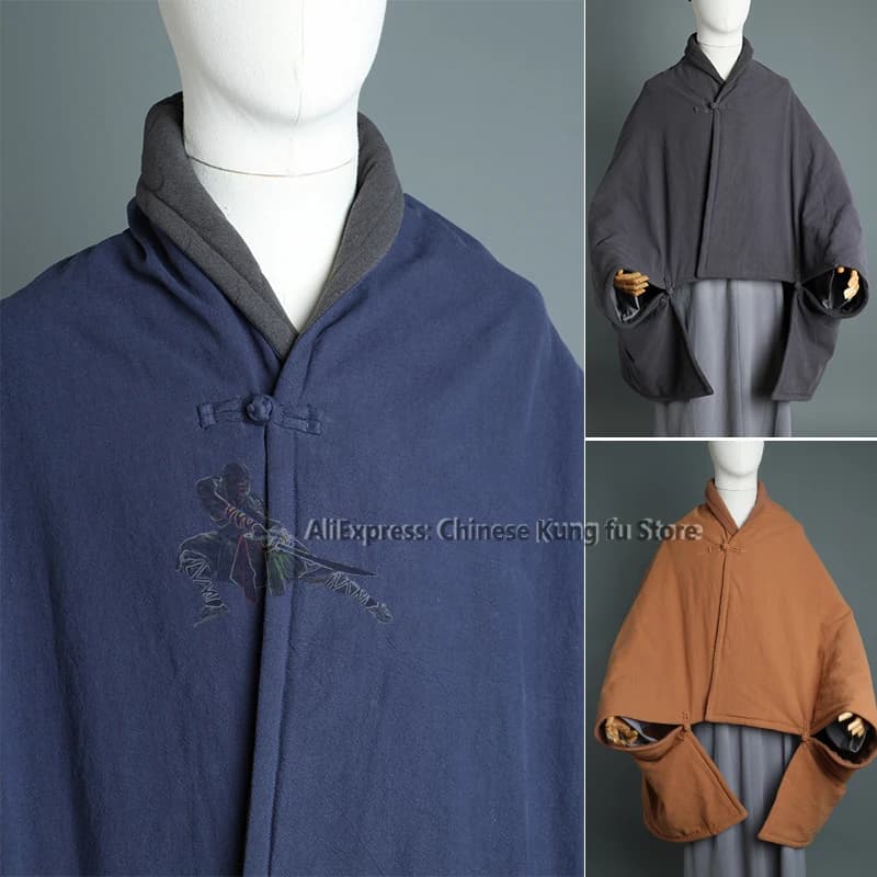 Men's Women's Warm Meditation Cloak Buddhist Cape Monk Robe Meditating Blanket High Quality Shaolin Kung fu Suit One Size