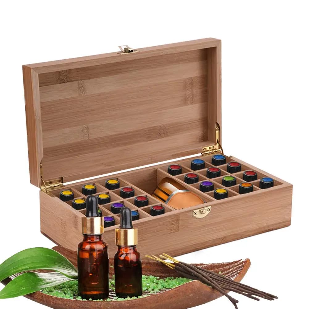 25 griglie Bamboo Essential Oil Storage Box Organizer custodia protettiva in legno fai da te bottiglie di profumo da viaggio proteggono il contenitore
