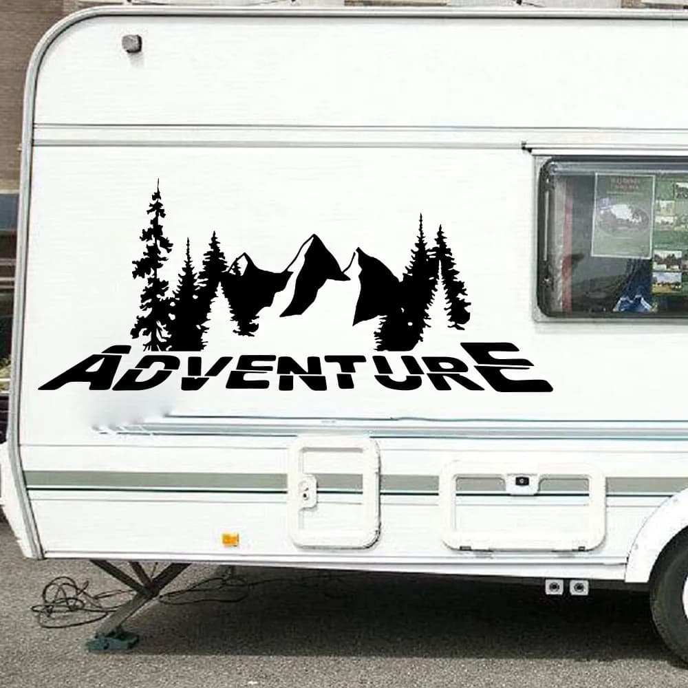 Camper Rv Adventure Mountain Wall Decal for Jeep Car Travel Camping Camper Truck Nature Tree Vinyl Sticker Auto Decor