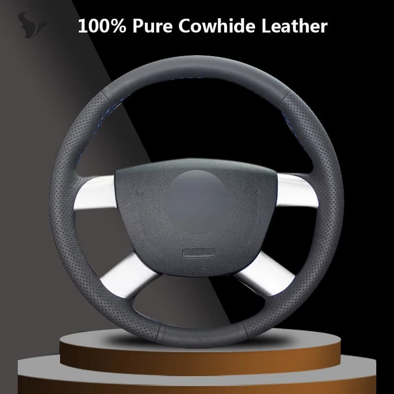 Coprivolante per auto cucito a mano in vera pelle nera per Ford Kuga 2008 2009 2010 2011 Focus 2
