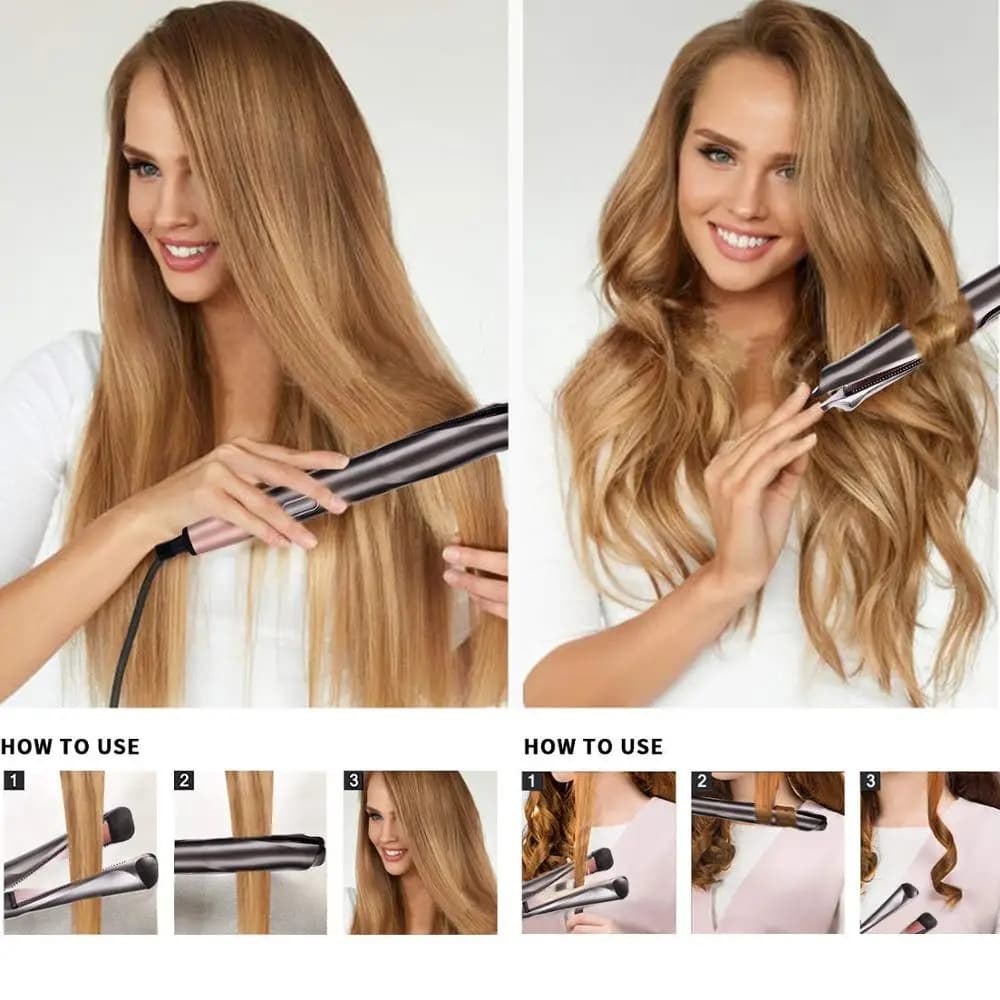 Professional Hair Plate 2 in 1 with Hairstyle Function, Ceramic Tormalina, High Temperature 450 °F Iron curling flat for all hair types