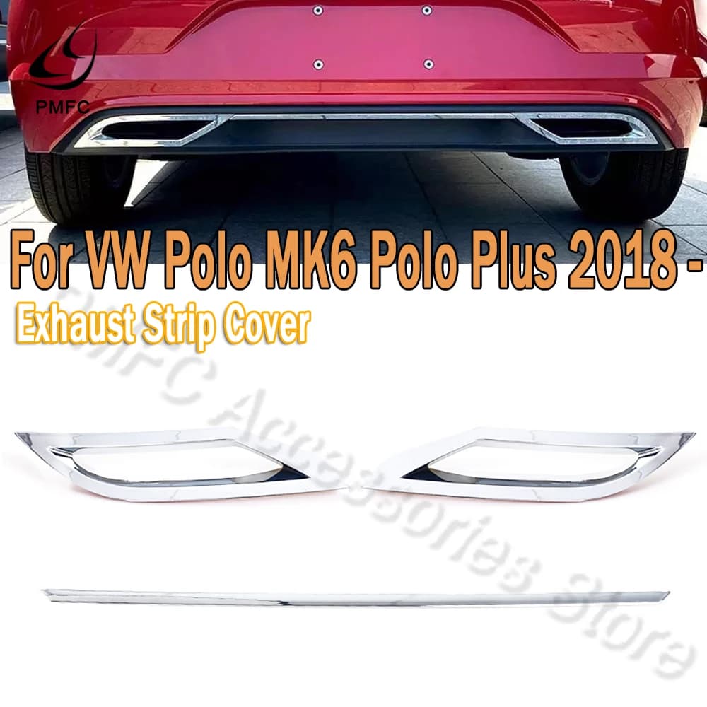 PMFC 3Pcs Exhaust Strip Cover Rear Bumper Diffuser Outlet Trim Lip Spoiler For Volkswagen For VW Polo MK6 Polo Plus 2018 2019 20