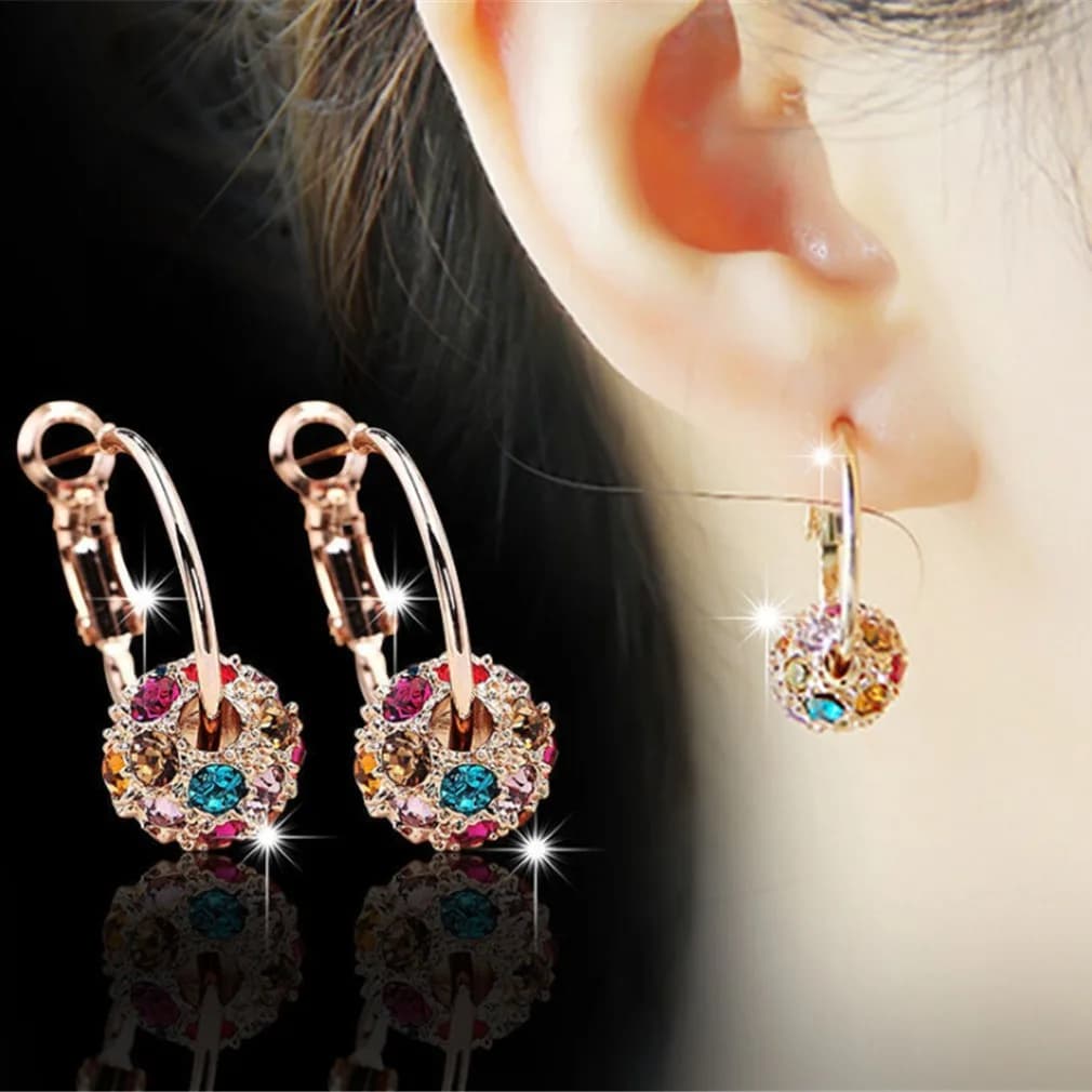 Rhinestone Lucky Ball Transfer Bead Earrings Fashion Jewelry Crystal Ball Earrings For Women Party Wedding Jewelry Stud Earrings