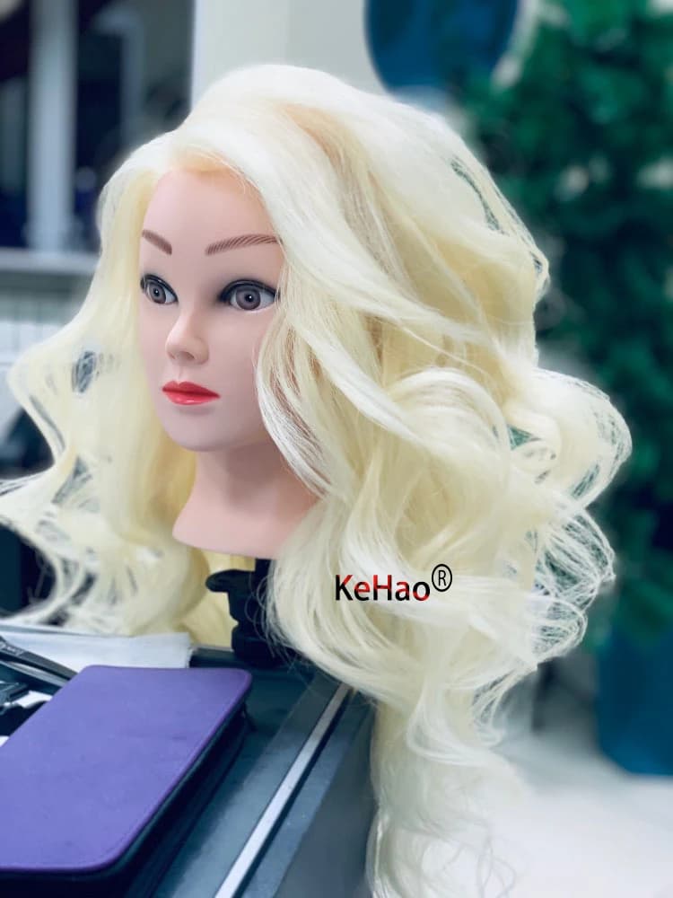 Formazione Testa Con Il 85% Bionda Bianco Reale Dei Capelli in Grado di Praticare Curl Ferro Caldo Raddrizzare Taglio di Capelli della Bambola Mannequin Testa di Parrucchiere