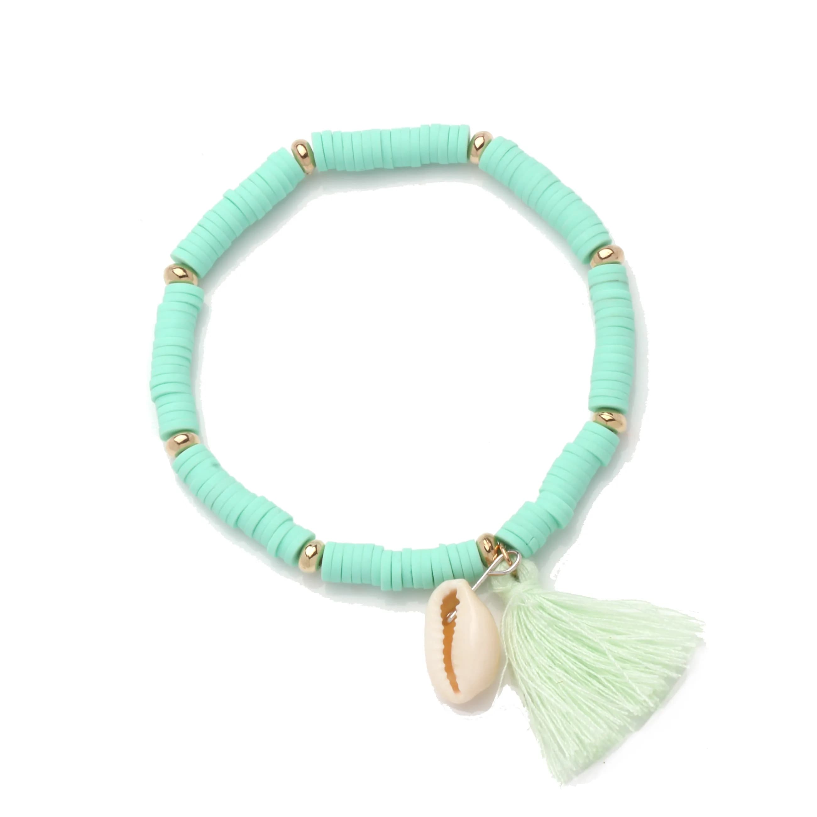 Colorful Polimero di Resina Argilla Dischi Perline Arcobaleno Heishi Nappa Bianco Ciprea Conchiglie Del Pendente del Braccialetto di Stirata Delle Donne Gli Uomini Regali