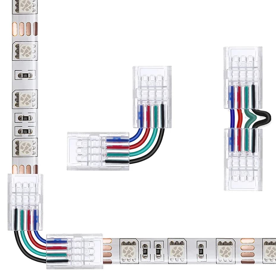 5PCS RGB RGBIC 12V Led Strip Light Quick Connector 3Pin 4Pin 10mm I L Shape Corner Connection Welding Free Connectors