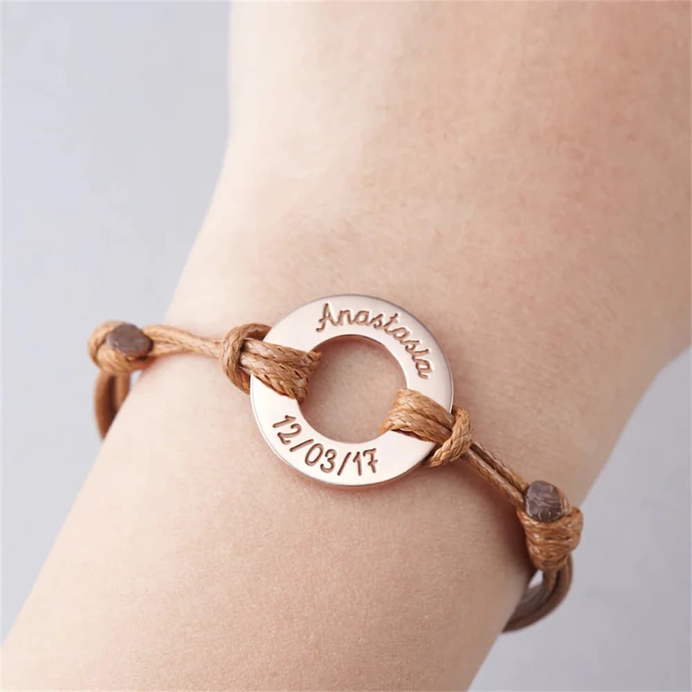 Personalized Rope Bracelet for Women 12 colors Adjustable Custom Name Disc Lettering Stainless Steel Bracelet For Her