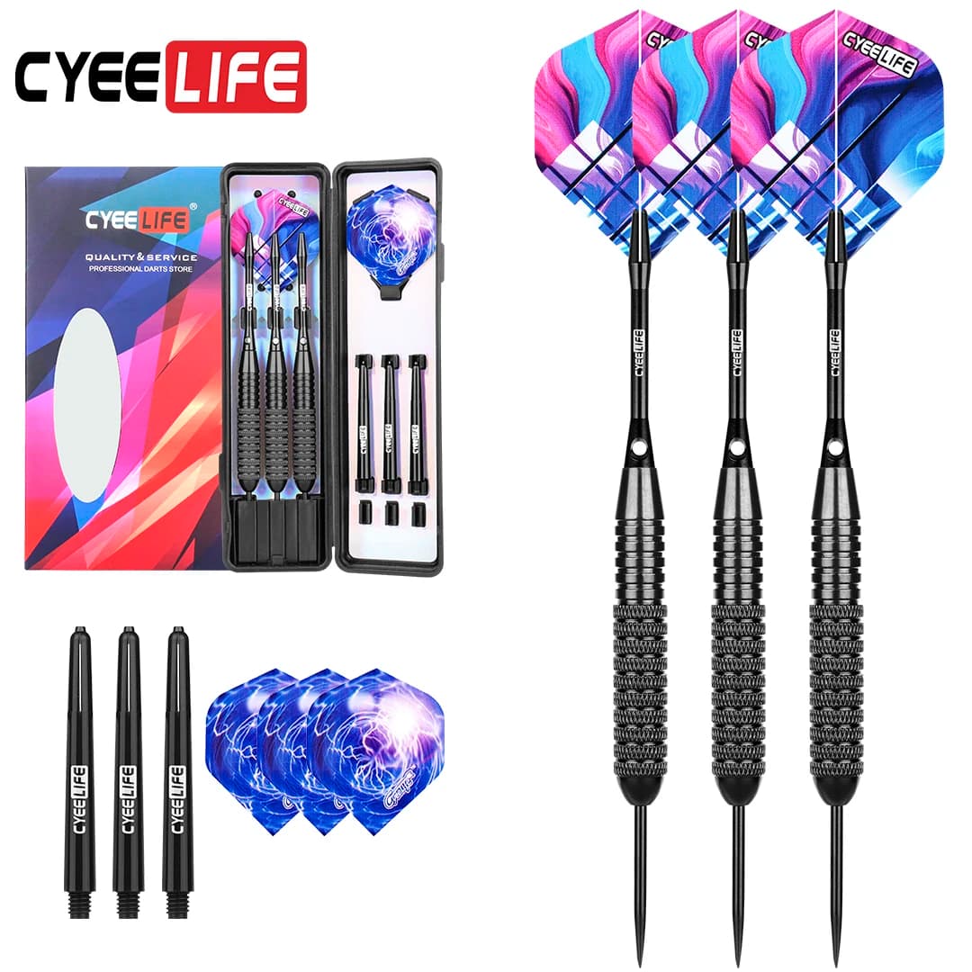 CyeeLife 28g Pro Freccette con punta in acciaio con custodia per il trasporto, aste in alluminio e plastica con voli aggiuntivi, set di freccette per la casa