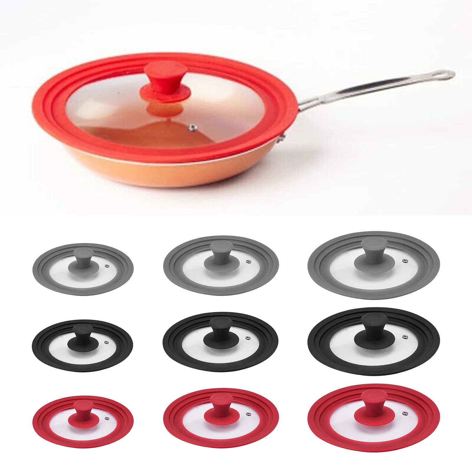 Universal heat-resistant silicone glass lid cover with steam hole for pan round pan