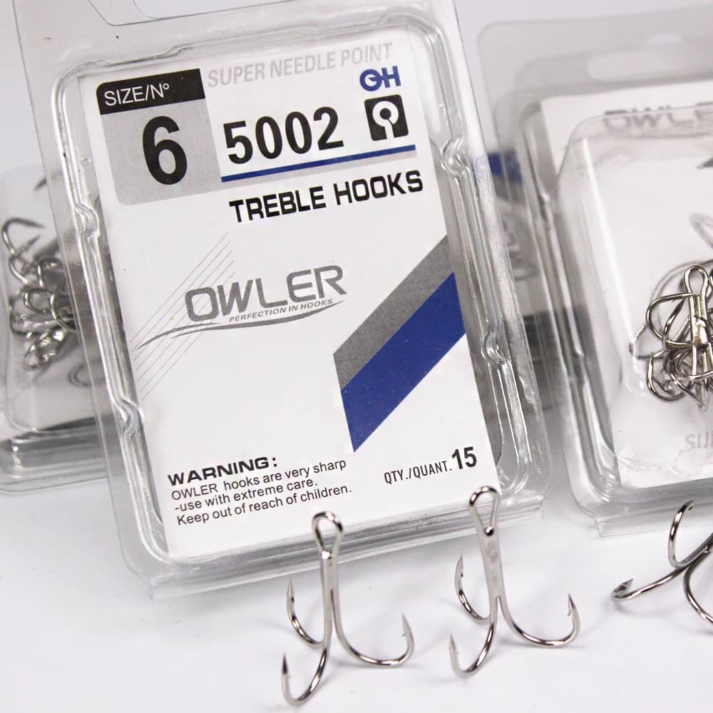 15 pcs/box 5002 owner Treble Hooks Silver Size 1/2/4/6/8/10/ 12/14 # bait Fishing equipment Round Bend For Pike Bass