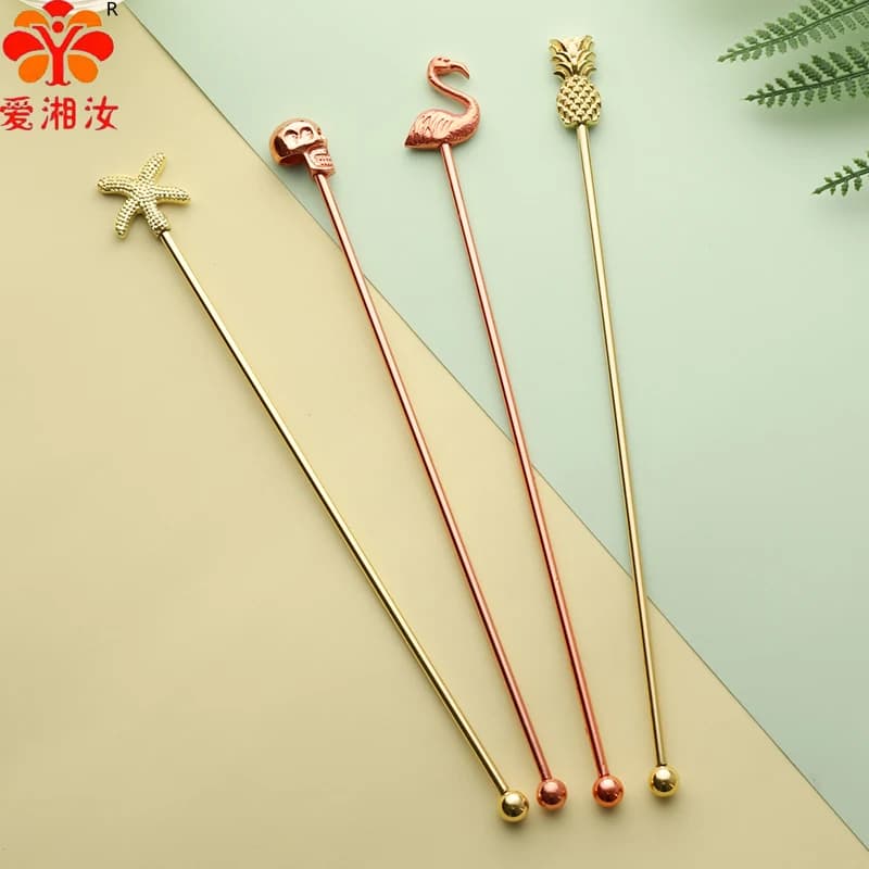 Swizzle Sticks, accessori per Cocktail Stir in acciaio inossidabile, agitatori per bevande Flamingo, teschi, stelle marine, ananas, frusta per baristi da cucina