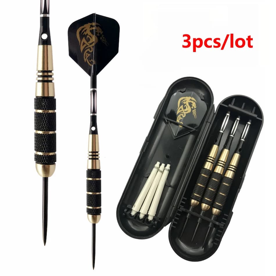 3 pz/lotto 24g Professionale Barili di Ottone Punta D'acciaio Freccette per Giochi di Bersaglio Colore Nero con Accessori per Dart