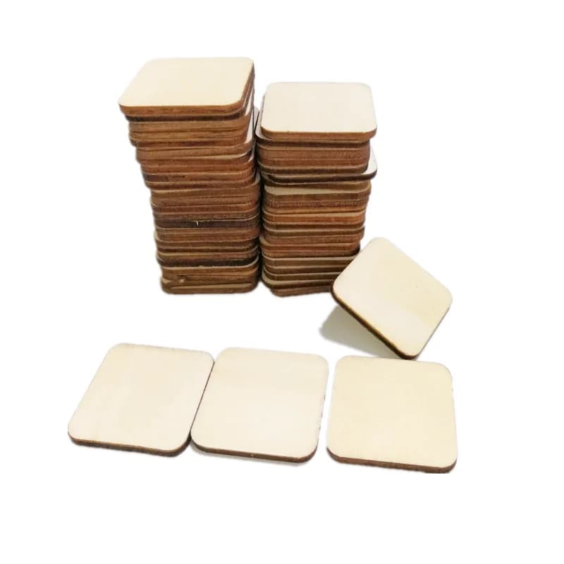 50 pieces 30MM pieces of unfinished wood squares empty corner round wooden cutouts for DIY supplies, crafts, engraving Laser carving