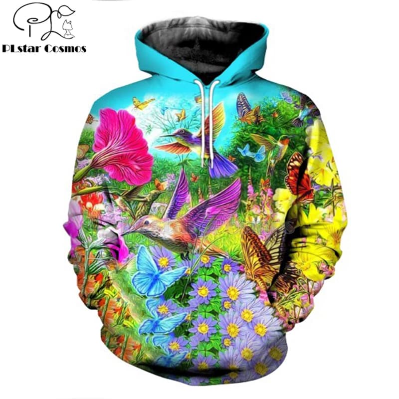 3D Printed Hummingbird Garden Hoodie and Sweatshirt Parrot Harajuku Fashion Men hoodies Unisex Casual Jacket pullover DW0007