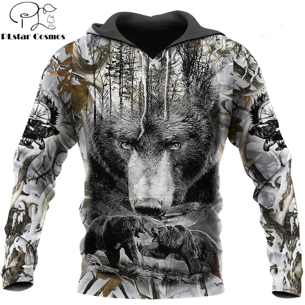 Love Bear Hunting Pattern 3D All Over Printed Mens Autumn Hoodie Sweatshirt Unisex Streetwear Casual Zip Jacket Pullover KJ620