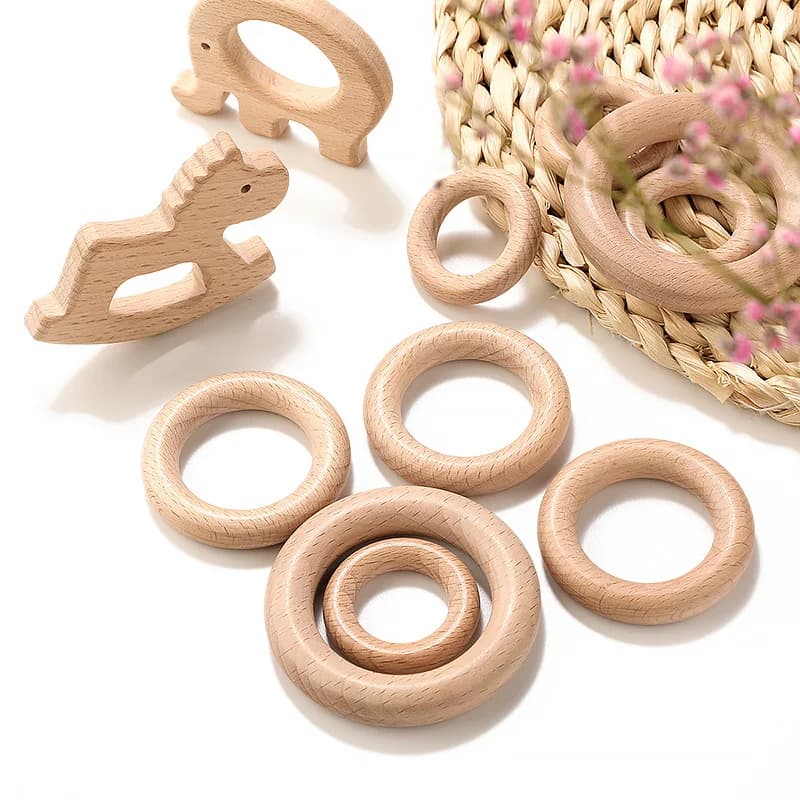 TYRY.HU New 5pcs 40mm Beech Baby Teething Wooden Pendants Necklace Baby Chewing Teethers Organic Eco-friendly Nursing Toys