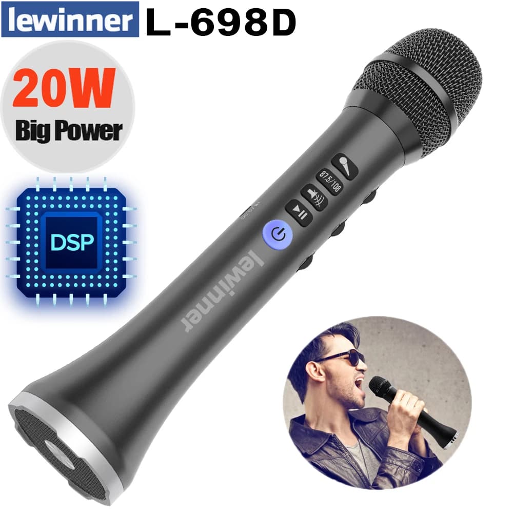 Lewinner L-698DSP Professional 20W Bluetooth Karaoke Microphone Speaker Portable Wireless Mini Home KTV for Sing and Music Play