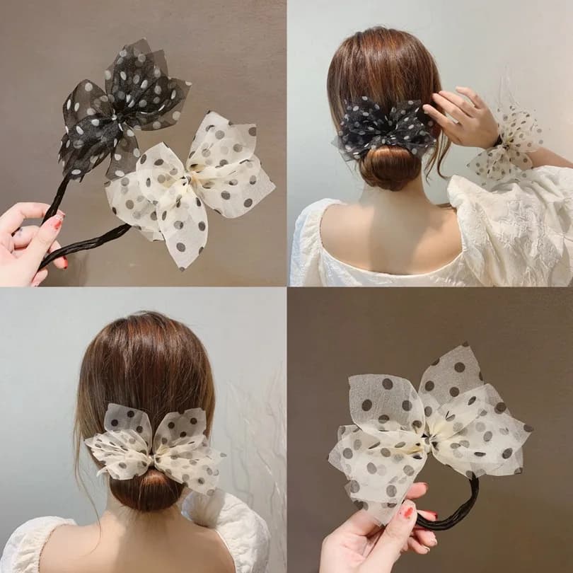 Donna primavera filato capelli Bun Maker Tool Gilr Bowknot Hair styling elastico Hairband Hair Stick French Twist Braider Ornament Bow