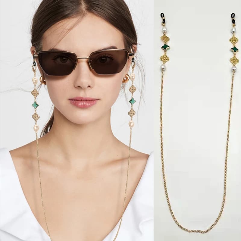 Crystal Led Glass Beads Chain Flower Charm Glasses Holder Reading Glasses Holder Cable Bracelet Women's Necklace