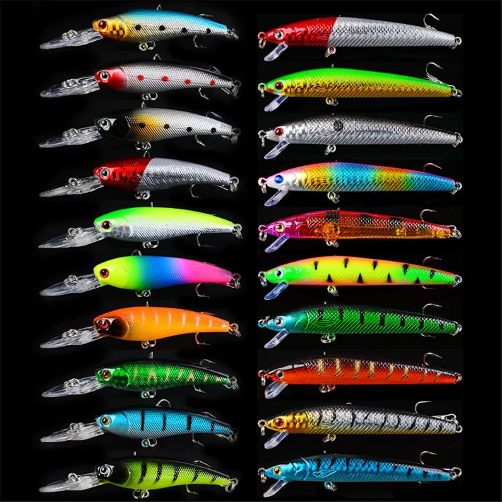 20 pz/lotto Minnow Esche Da Pesca Set Bass Acqua Salata Fresca Galleggiante Occhi 3D Wobbler Affrontare Esca Dura Crankbait Pesca Kit set