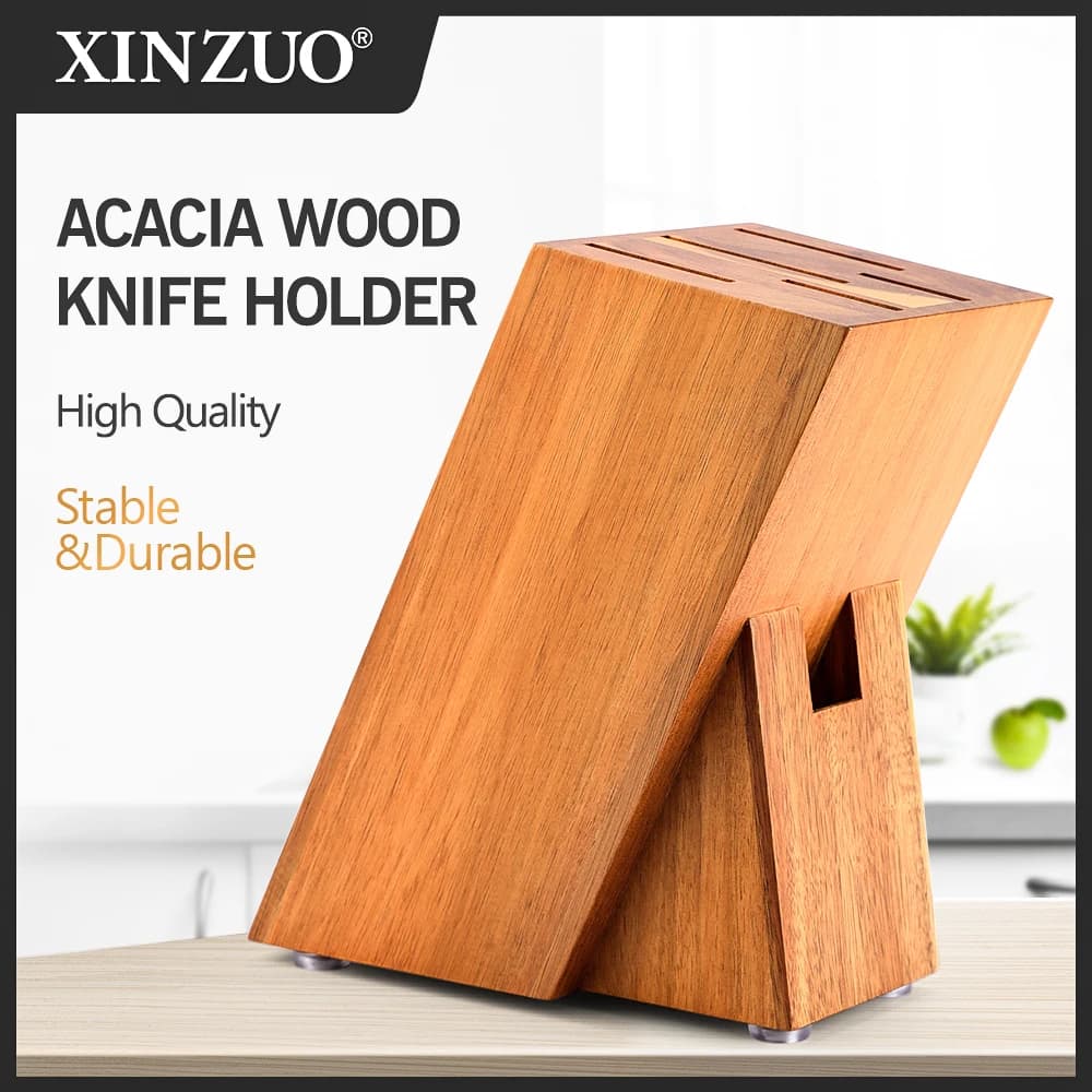 XINZUO new knife holder in solid wood of Acacia for 5 pieces knives and kitchen scissors