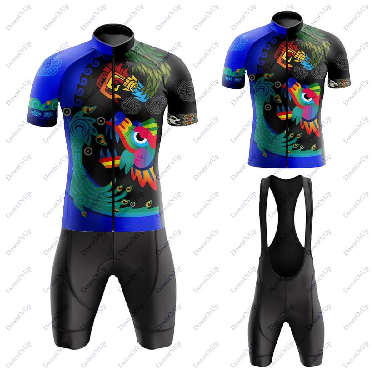 Men's Blue Cycling Jersey Bike Team Mexico Set MTB Summer Cycling Clothing Cycling jersey Shorts with straps with breathable 9D gel cushion