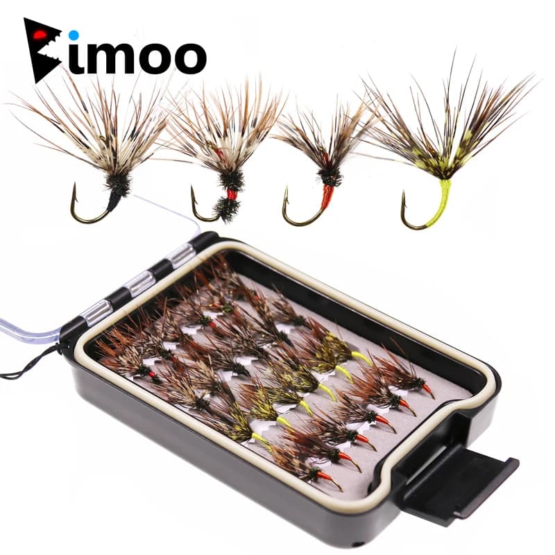Bimoo 24 pezzi/scatola Tenkara mosche in scatola impermeabile # 12 mosche da pesca Tenkara con amo spinato