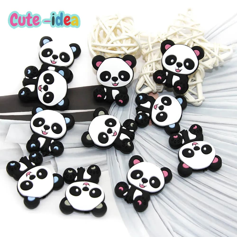 Cute-Idea 10PCs Silicone Mini Panda perline dentizione masticabile Food Grade ciuccio accessori catena massaggiagengive fai da te prodotto per bambini perla