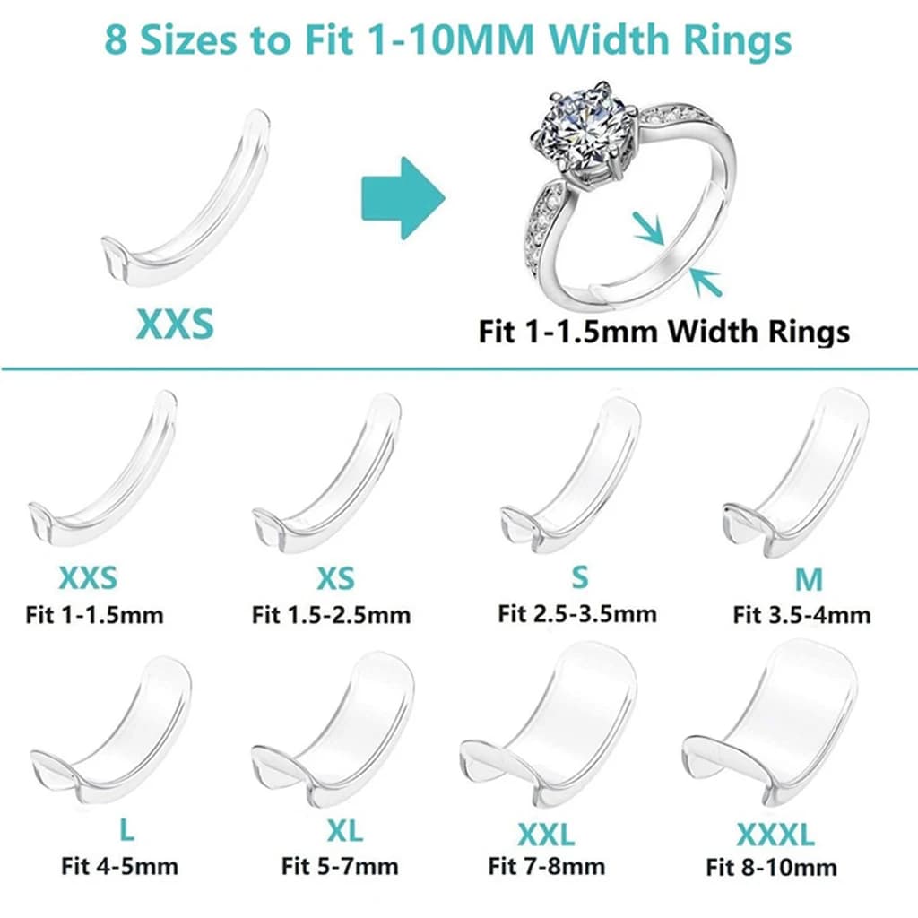 8 dimensioni Silicone invisibile trasparente misura anello regolatore ridimensionatore anelli allentati riduttore anello Sizer misura qualsiasi anello strumenti gioielli