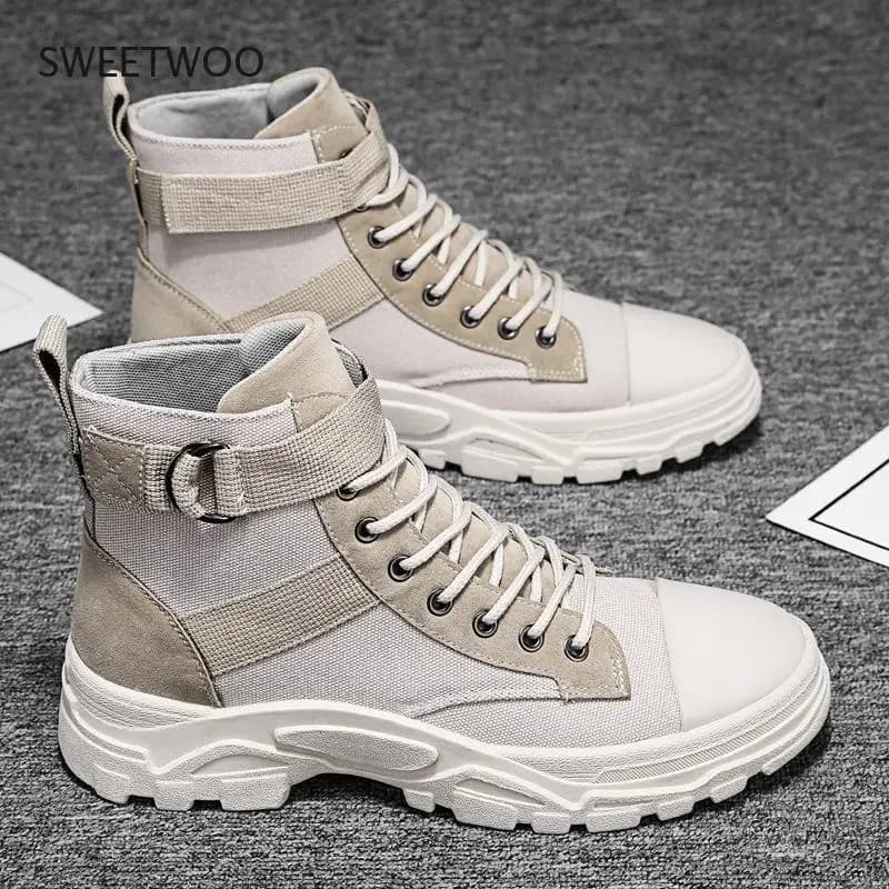 Stivaletti da uomo stivaletti in tela traspirante resistente per uomo comodi stivali da moto alla moda antiscivolo uomo Casual autunno scarpe uomo