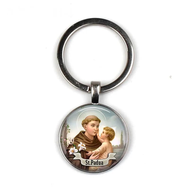 Padua Saint Anthony Keychain Saint Pendant Keyring Art Saint Anthony Jewelry Cabochon Religious Religious Gift Keychain Ring