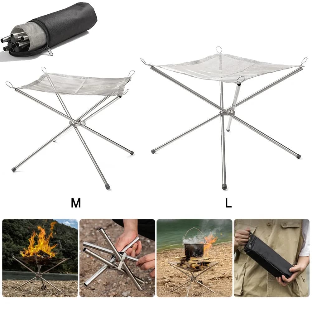 Portable Camping Fire Pit Grill stainless steel mesh Fire Pit wood stove Stand folding Fire Frame Rack Outdoor BBQ bonfire