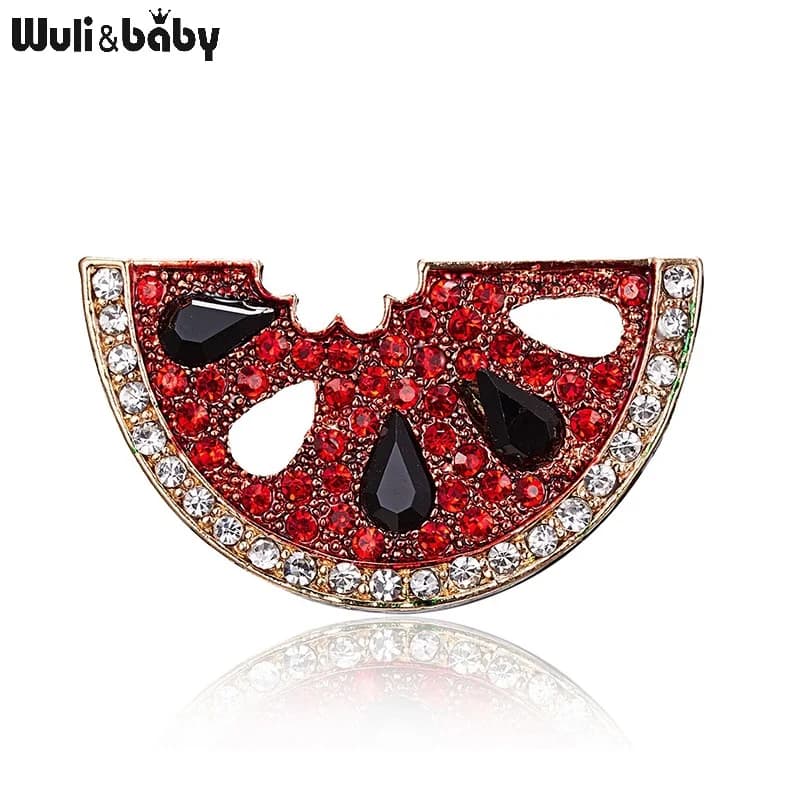 Wuli&baby Spille anguria con strass rossi per le donne, spille casual per ufficio, feste, regali