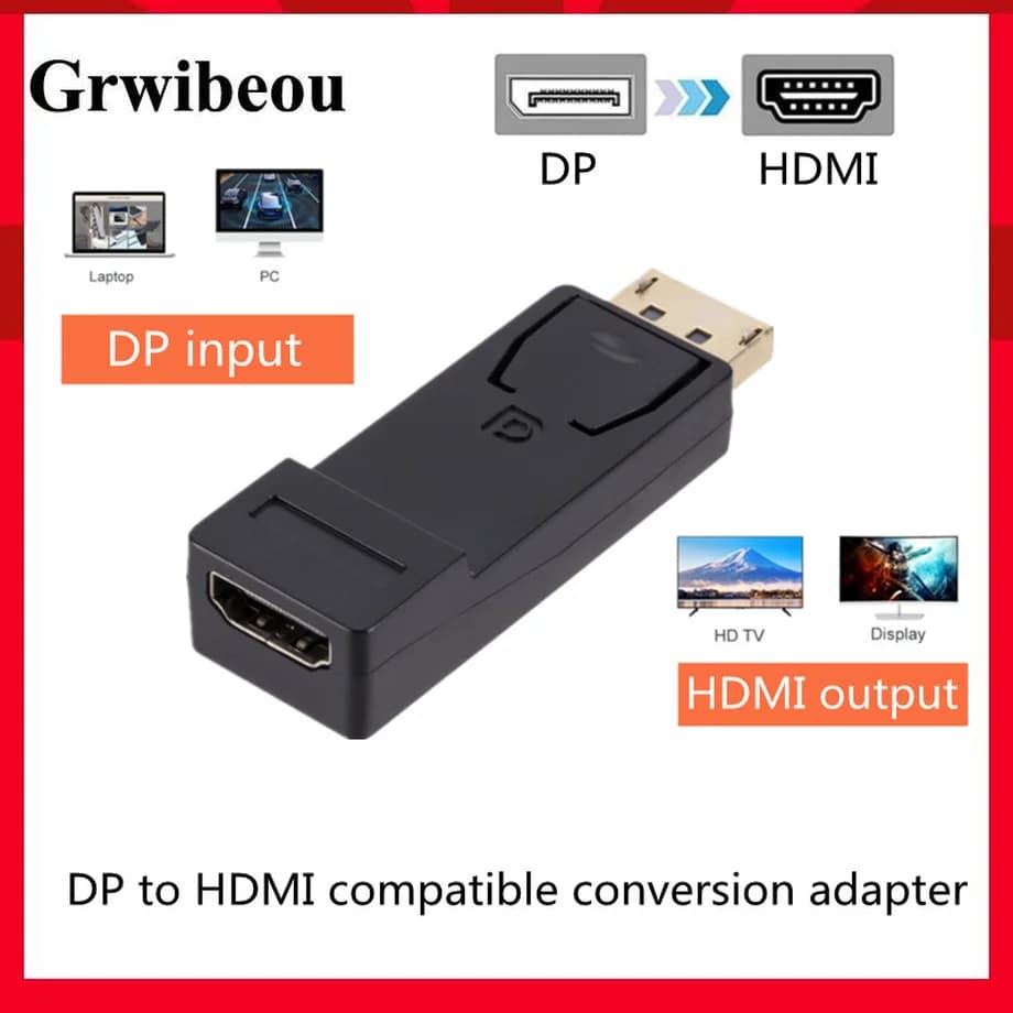 GRWIBOU Display Port adattatore da DP a HDMI Mini convertitore adattatore maschio a femmina Audio Video per PC Laptop proiettore cavo HDTV