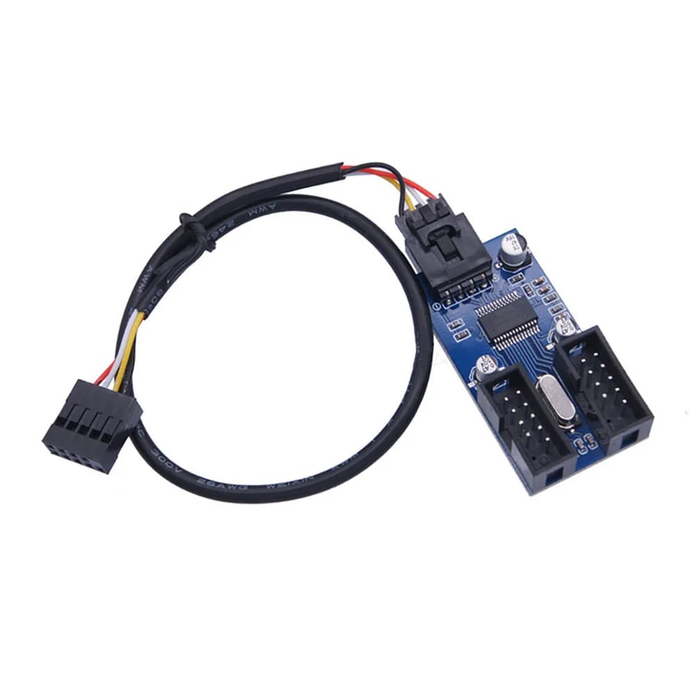 OULLX Splitter for 9 Pin USB Interface, 1 to 2 Extension Cable for Motherboard with 1 to 4 USB HUB Connectors for Computer